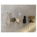 PIE BIRD, LEWIS PHILLIPS MILK BOTTLE, BRASS BELL