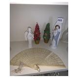 RELIGIOUS STATUE, CANDLE TOPIARY, PLASTIC FAN