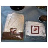 EMBROIDERED QN. SHEET SET, TABLECLOTH BOTH NEW