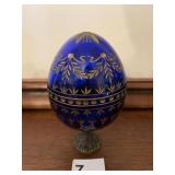 BOHEMIAN GLASS EGG METAL BASE