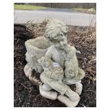 CEMENT CHILD W/ PUPPIES PLANTER 17" H