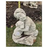 CEMENT CHILD W/ DOG 17" H