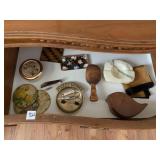 ALABASTER ASHTRAY, COVERED BOX, WALNUT BOX,