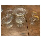 GOLD RIM SERVING DISHES & GLASSES
