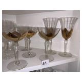 GOLD TULIP BASE CHAMPAGNE GLASSES 3 AND WINE