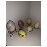 MARBLE EGGS 4 W/ STANDS AND ORIENTAL MOTIF EGG 1