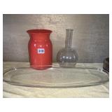 LARGE OVAL SERVING DISH, VASES