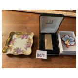 DUNHILL LIGHTER IN BOX, BAVARIA DISH, ENAMELED
