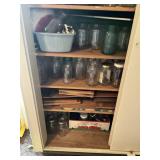 CONTENTS OF CABINET BASKETS, MASONS JARS, ETC.