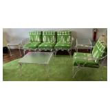 MCM GREEN AND WHITE ROD IRON PATIO SET
