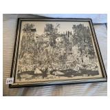 INK DRAWING 17" X 15" SIGNED LL - CITY SCENES