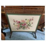 NEEDLE POINTED FIREPLACE SCREEN WOOD FRAME 36" H