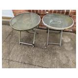 BROWN METAL/ GLASS TOP PATIO TABLE