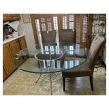 54IN ROUND GLASS TABLE 4 CHAIRS LIGHT SCRATCHES