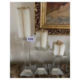 GLASS PILAR CANDLE HOLDERS W/ DRAPED DESIGN