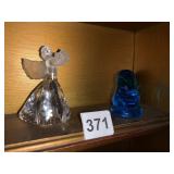 BLUE GLASS ANIMAL FIGURE, PLASTIC ANGEL