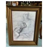 21.5" H X 17" W WOMAN WITH CHILD UNDER GLASS