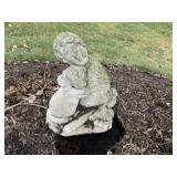 CEMENT CHILD HUGGING A DOG17" H