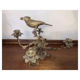 METAL BRANCH W/ BIRD ON TOP CANDLE HOLDER