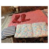 SATIN COMFORTER, CUSHIONS, HOLIDAY STOCKINGS