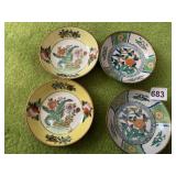 BRASS WITH PORCELAIN 4 BOWLS 5IN WIDE 5IN