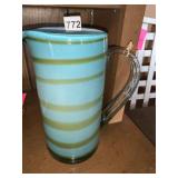 STRIPPED DESIGN APPLIED HANDLE GLASS PITCHER 10"