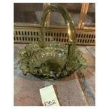 HANDLED GREEN GLASS DISH