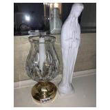 RELIGIOUS STATUE AND BRASS BASE HURRICANE