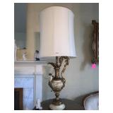LARGE URN CENTER W/ CHERUB ON EDGE PITCHER LAMP