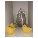 CHICK 3 CANDLES AND GLASS DISH