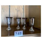 PEWTER 4 SHOT GLASSES WEIGHTED BASE