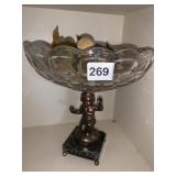 CHERUB CENTER W/ MARBLE BASE PEDESTAL DISH