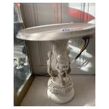 PLASTER BASE CHERUB W/ MARBLE TOP TABLE 17" H X