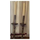 BRASS CANDLE STICKS 36" H W/ 17" CANDLES PAIR