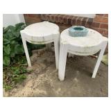 PLASTIC TABLES AND STONE ASHTRAY