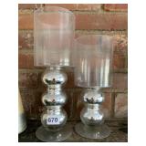 3 SILVER TONE GLASS CANDLE HOLDERS