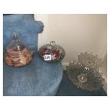 FLOWERS UNDER GLASS TWO TIER DISH