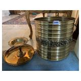 FLOWER DESIGN PLANTER 12" H X 13.5" D, BRASS TRAY