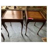 MAHOGANY LEATHER TOP TURNED LEG SIDE TABLES 26" H