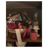 RIBBONS, HURRICANE CANDLES, BASKET