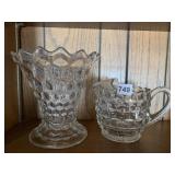 FOSTORIA 7" H WATER PITCHER, 9" H VASE