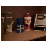 ICE CRUSHER, SANTA CANISTER, VASE, JAR W/ CLASP
