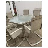 OCTAGON SHAPE GLASS TOP PATIO TABLE AND 6 CHAIRS