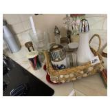 SALT AND PEPPER SHAKERS AND SHELL DESIGN HOLDER