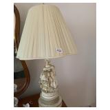PORCELAIN 29" H FIGURAL LAMP LADY W/ DRESS METAL