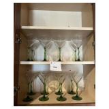 WIGGLY GREEN STEM MARTINI GLASSES, 16 TOTAL