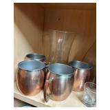 4 COPPER MOSCOW MULE MUGS, CRUET, VASE, ETC.