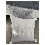 LARGE FUZZY GRAY THROW PILLOW AND LOVE SPARKLY