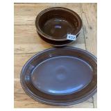 BROWN FIESTA BOWLS, OVAL PLATTER