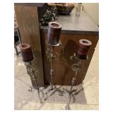 TRIO OF TALL STANDING CANDLE HOLDERS